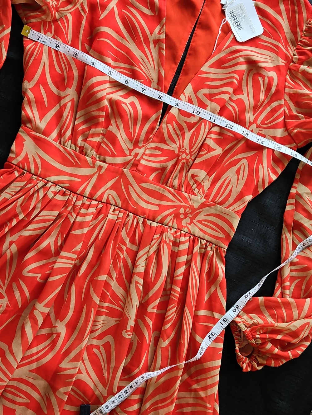 Elegant Orange Leaf Print Long Sleeve Dress - Picture 14 of 17